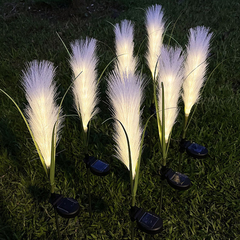 Modern Art Deco Waterproof Solar ABS Stainless Steel Synthetic Fiber Reed LED Landscape Lighting Outdoor Light For Outdoor Patio