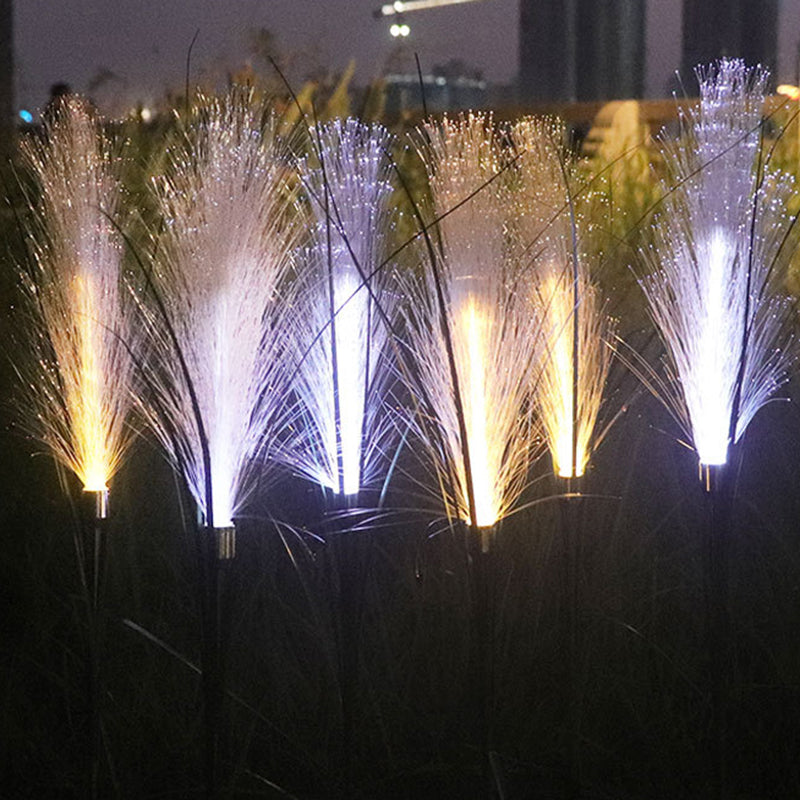 Modern Art Deco Waterproof Solar ABS Stainless Steel Synthetic Fiber Reed LED Landscape Lighting Outdoor Light For Outdoor Patio