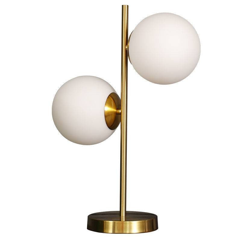 Contemporary Scandinavian Iron Glass Spherical 2-Light Table Lamp For Bedroom