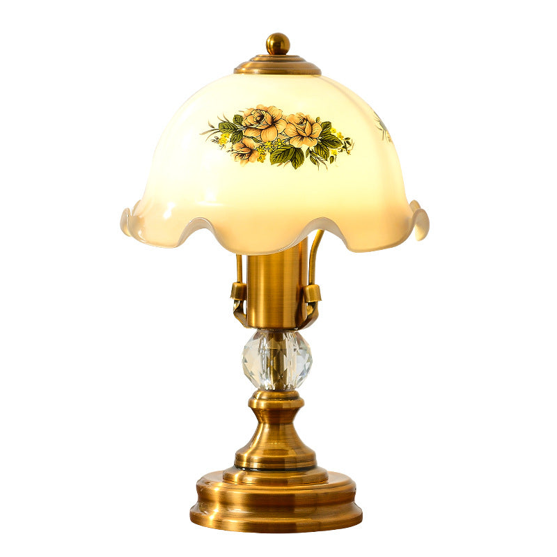 Traditional French Metal Glass Umbrella 1-Light Table Lamp For Bedroom