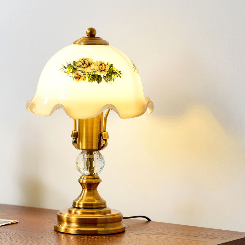 Traditional French Metal Glass Umbrella 1-Light Table Lamp For Bedroom