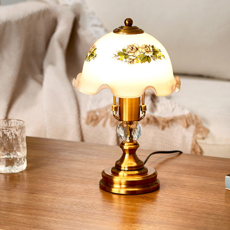 Traditional French Metal Glass Umbrella 1-Light Table Lamp For Bedroom