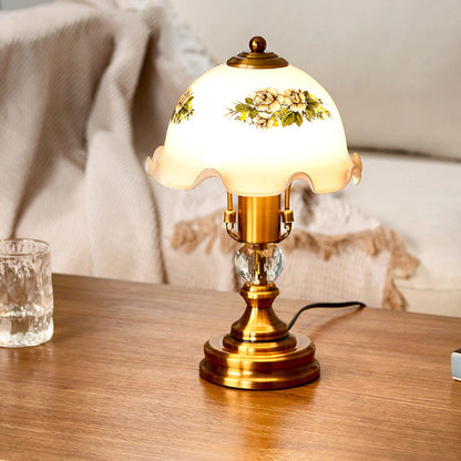 Traditional French Metal Glass Umbrella 1-Light Table Lamp For Bedroom