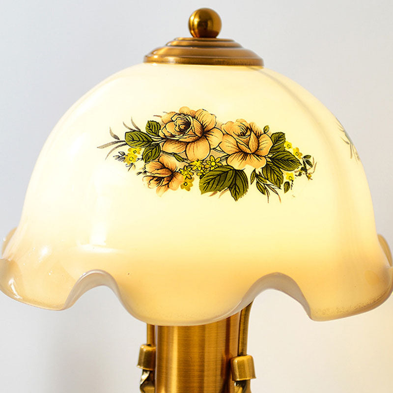 Traditional French Metal Glass Umbrella 1-Light Table Lamp For Bedroom