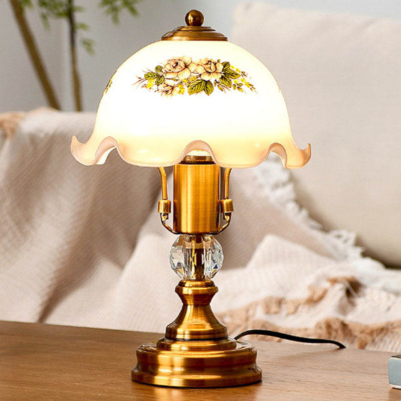 Traditional French Metal Glass Umbrella 1-Light Table Lamp For Bedroom