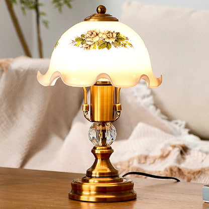 Traditional French Metal Glass Umbrella 1-Light Table Lamp For Bedroom