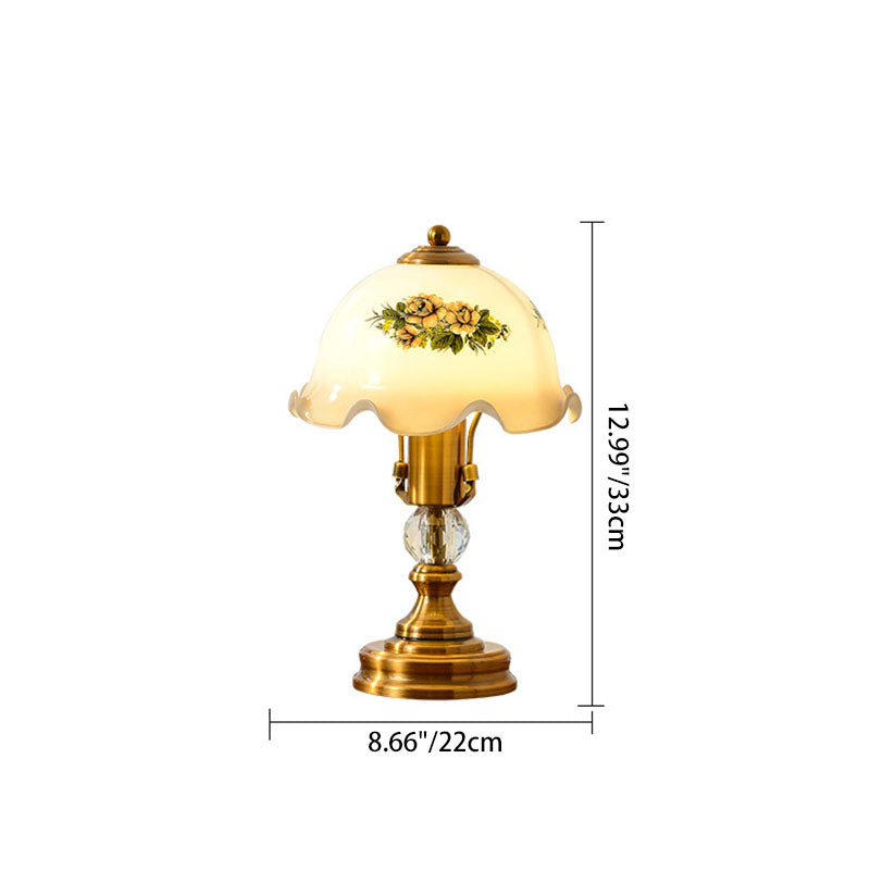 Traditional French Metal Glass Umbrella 1-Light Table Lamp For Bedroom