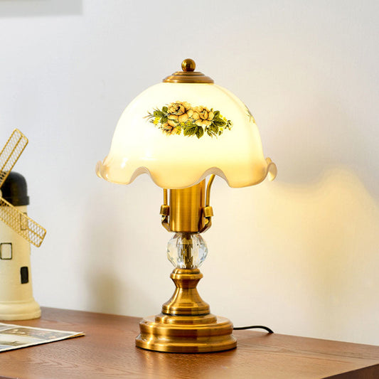 Traditional French Metal Glass Umbrella 1-Light Table Lamp For Bedroom