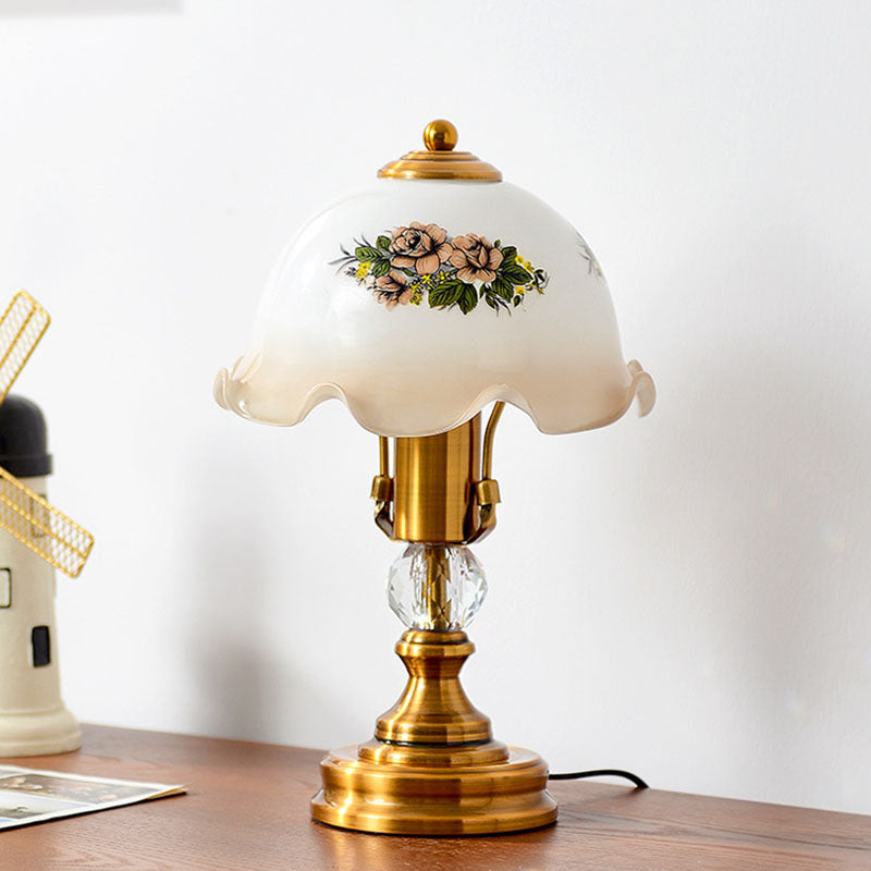 Traditional French Metal Glass Umbrella 1-Light Table Lamp For Bedroom