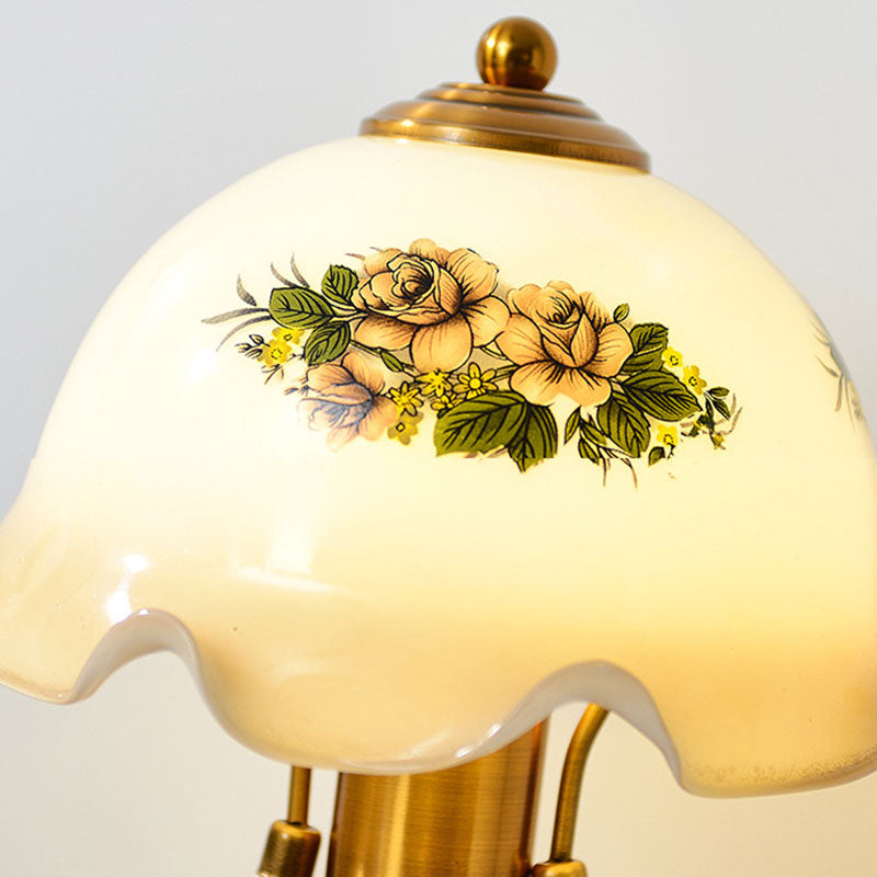 Traditional French Metal Glass Umbrella 1-Light Table Lamp For Bedroom