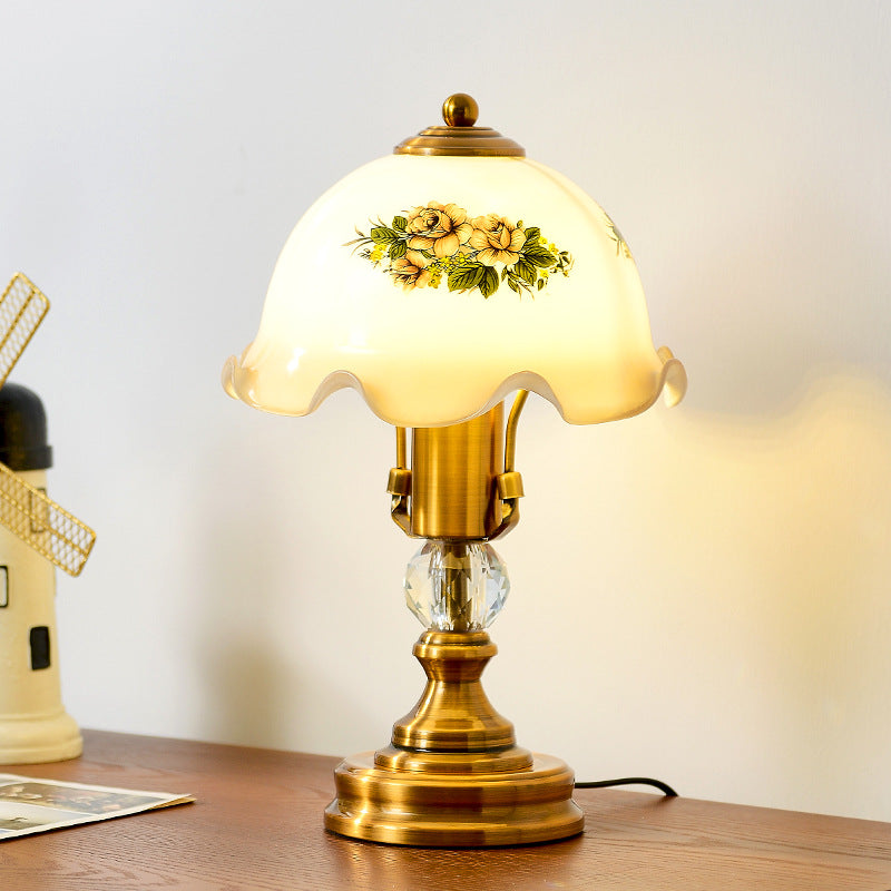 Traditional French Metal Glass Umbrella 1-Light Table Lamp For Bedroom