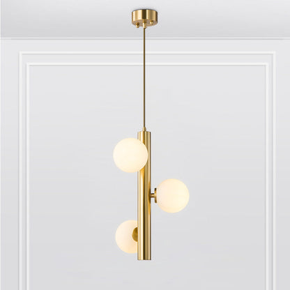 Contemporary Scandinavian Iron Copper Glass Strip 3-Light Pendant Light For Dining Room