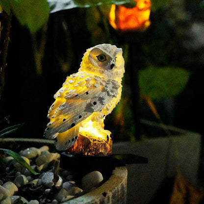 Modern Art Deco Waterproof Solar Resin PP Owl LED Landscape Lighting Outdoor Light For Outdoor Patio