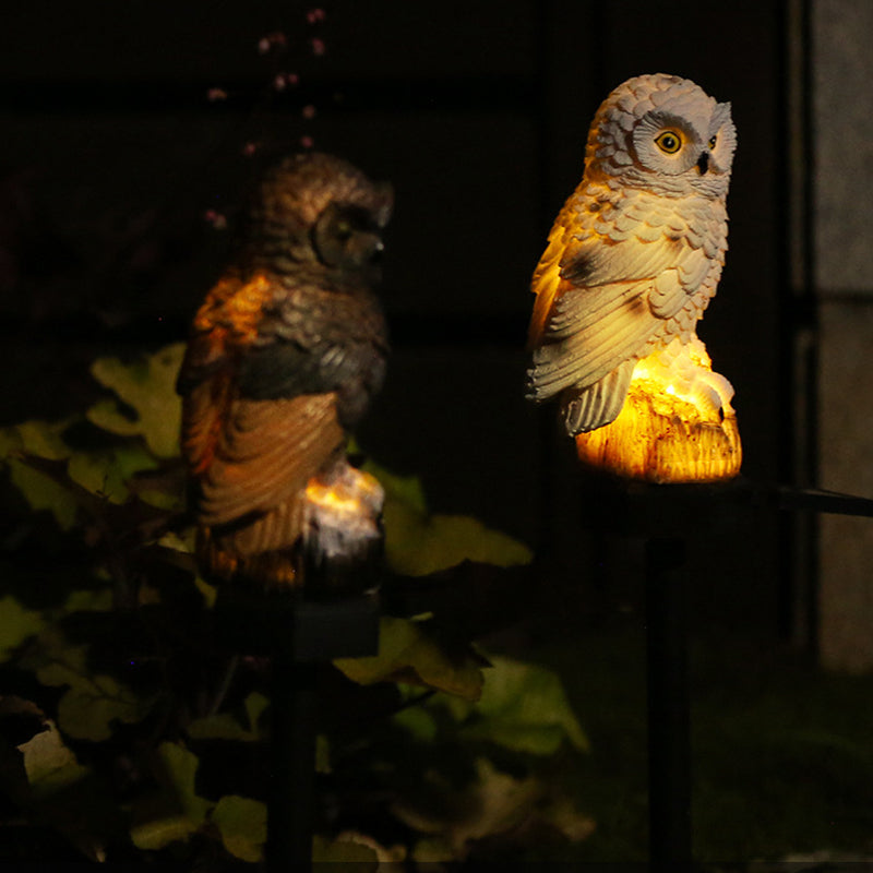 Modern Art Deco Waterproof Solar Resin PP Owl LED Landscape Lighting Outdoor Light For Outdoor Patio