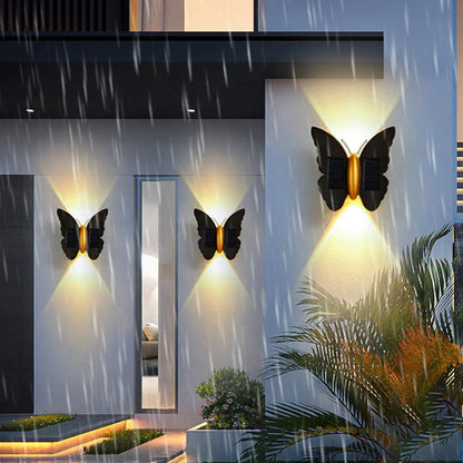 Modern Art Deco Waterproof Solar ABS Plastic Butterfly LED Wall Sconce Lamp For Outdoor Patio