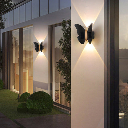 Modern Art Deco Waterproof Solar ABS Plastic Butterfly LED Wall Sconce Lamp For Outdoor Patio