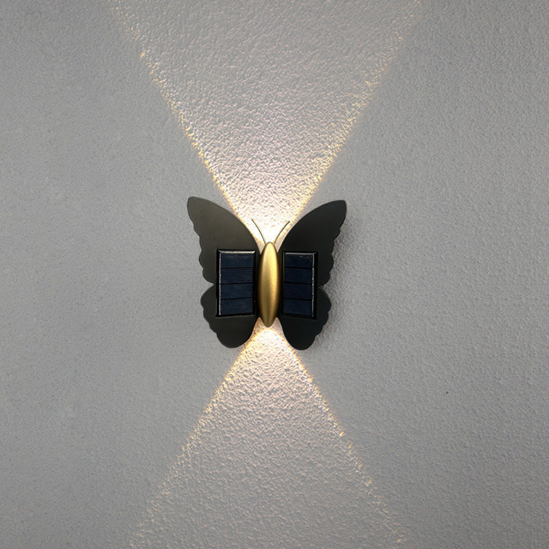 Modern Art Deco Waterproof Solar ABS Plastic Butterfly LED Wall Sconce Lamp For Outdoor Patio