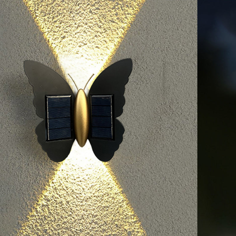 Modern Art Deco Waterproof Solar ABS Plastic Butterfly LED Wall Sconce Lamp For Outdoor Patio