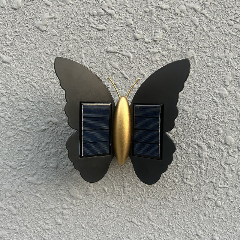 Modern Art Deco Waterproof Solar ABS Plastic Butterfly LED Wall Sconce Lamp For Outdoor Patio