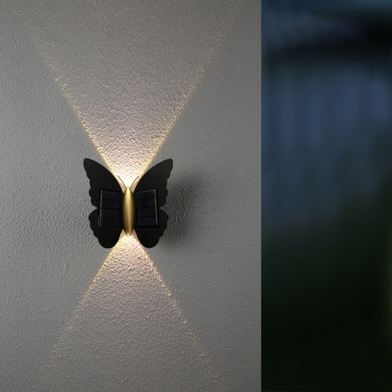 Modern Art Deco Waterproof Solar ABS Plastic Butterfly LED Wall Sconce Lamp For Outdoor Patio