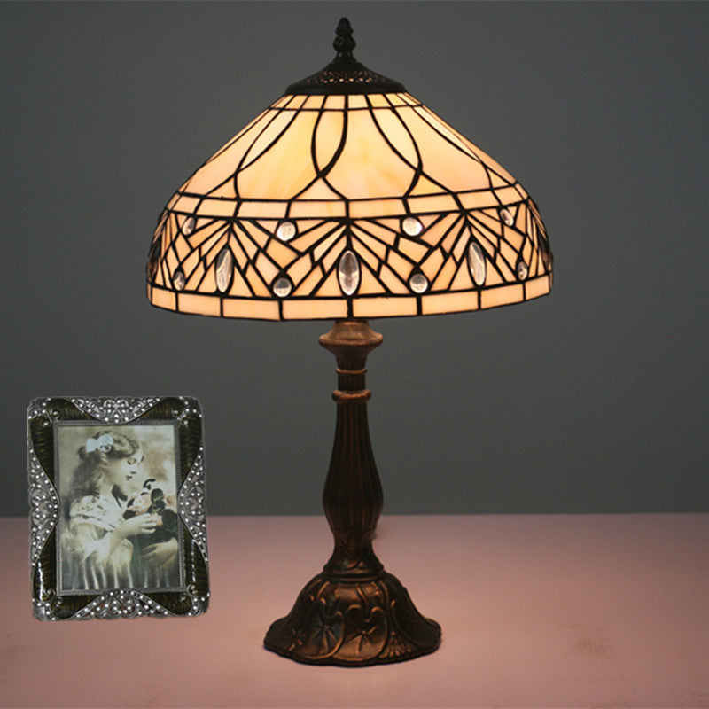 Contemporary Tiffany Resin Metal Glass Umbrella Shape 1-Light Table Lamp For Bedroom