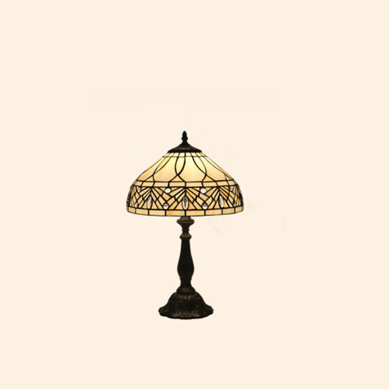 Contemporary Tiffany Resin Metal Glass Umbrella Shape 1-Light Table Lamp For Bedroom