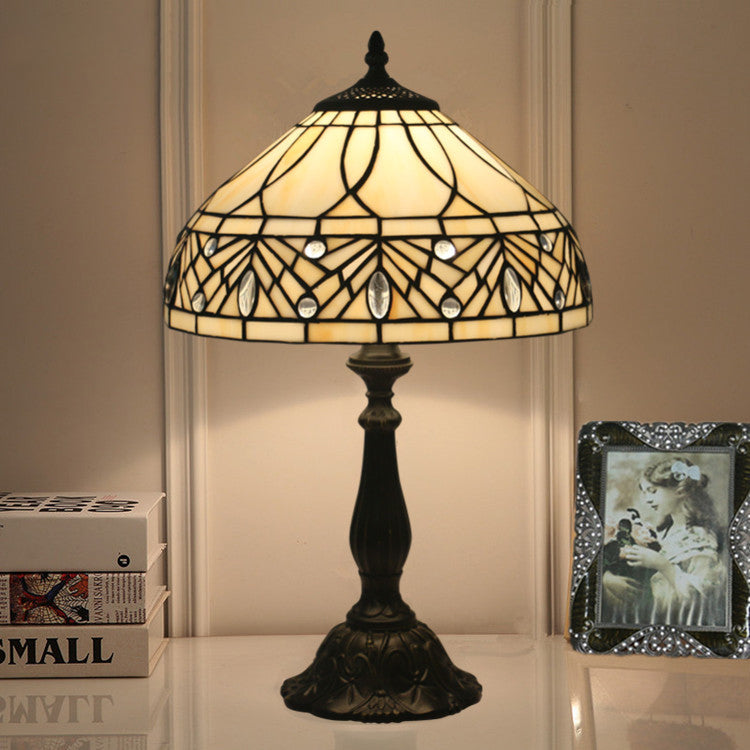 Contemporary Tiffany Resin Metal Glass Umbrella Shape 1-Light Table Lamp For Bedroom