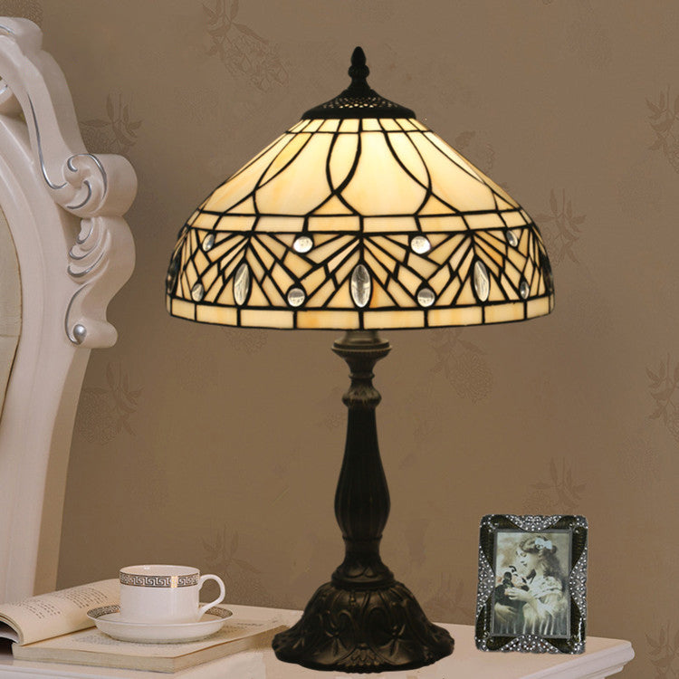 Contemporary Tiffany Resin Metal Glass Umbrella Shape 1-Light Table Lamp For Bedroom