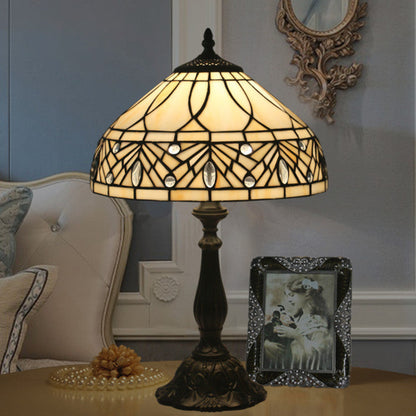 Contemporary Tiffany Resin Metal Glass Umbrella Shape 1-Light Table Lamp For Bedroom