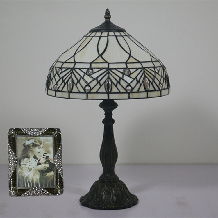 Contemporary Tiffany Resin Metal Glass Umbrella Shape 1-Light Table Lamp For Bedroom