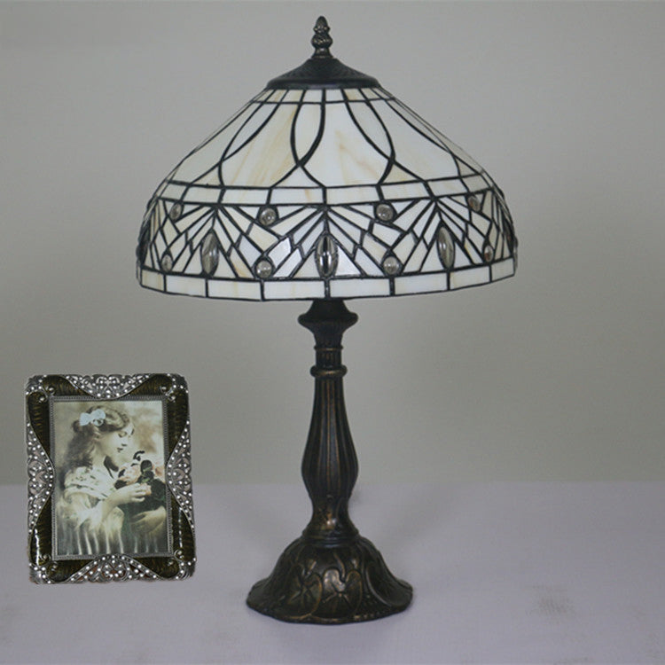 Contemporary Tiffany Resin Metal Glass Umbrella Shape 1-Light Table Lamp For Bedroom