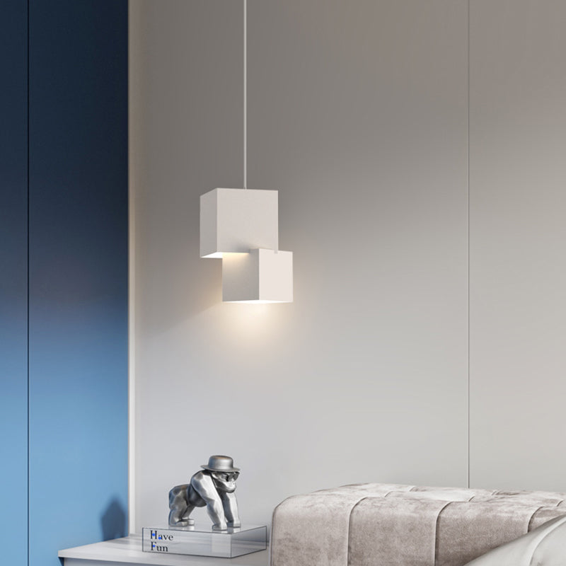 Modern Minimalist Aluminum Iron Square LED Pendant Light For Bedroom