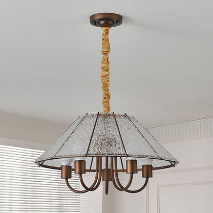 Contemporary Retro Walnut Acrylic Iron Round 5-Light Chandelier For Living Room