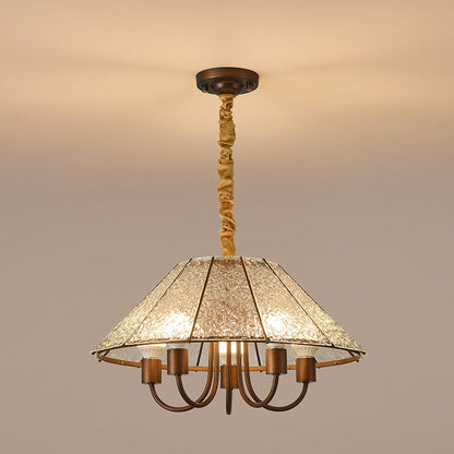 Contemporary Retro Walnut Acrylic Iron Round 5-Light Chandelier For Living Room