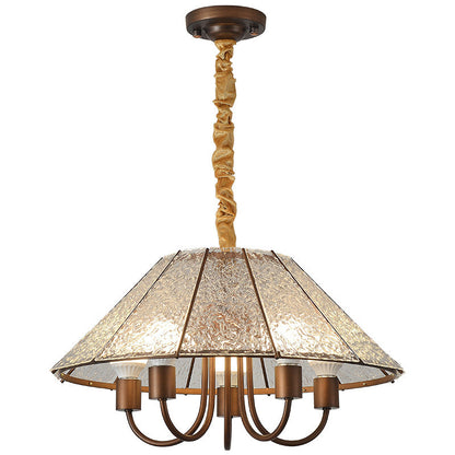 Contemporary Retro Walnut Acrylic Iron Round 5-Light Chandelier For Living Room