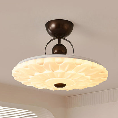Contemporary Retro Iron PVC Pattern Round LED Semi-Flush Mount Ceiling Light For Bedroom