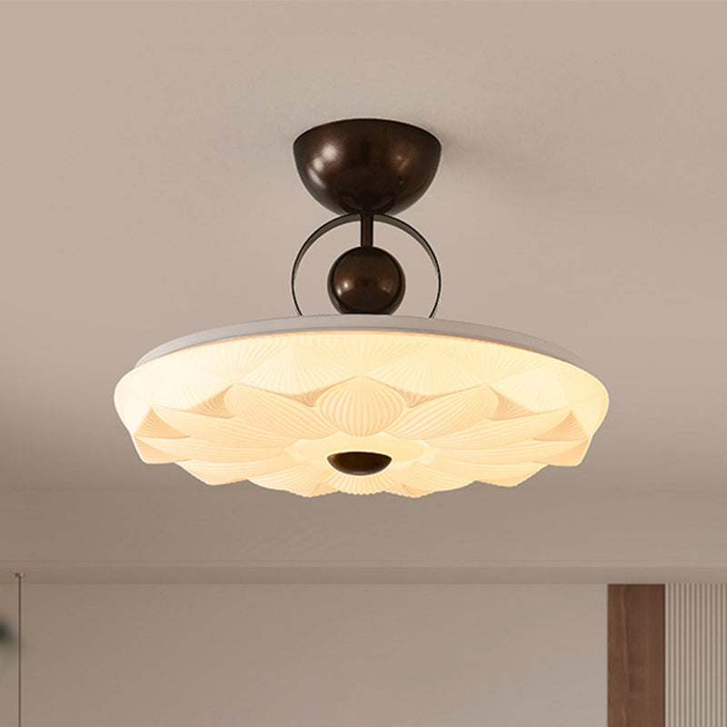 Contemporary Retro Iron PVC Pattern Round LED Semi-Flush Mount Ceiling Light For Bedroom