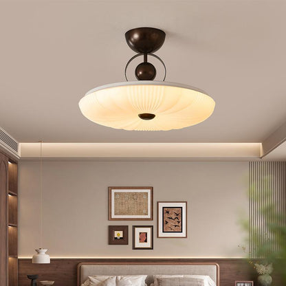 Contemporary Retro Iron PVC Pattern Round LED Semi-Flush Mount Ceiling Light For Bedroom