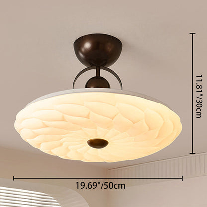 Contemporary Retro Iron PVC Pattern Round LED Semi-Flush Mount Ceiling Light For Bedroom