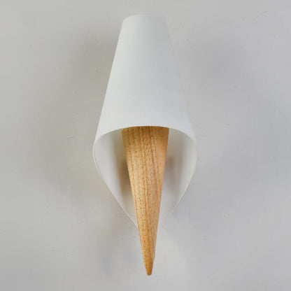 Contemporary Scandinavian Wood Glass Ice Cream 1-Light Wall Sconce Lamp For Bedroom