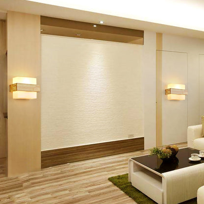 Modern Minimalist Wood Glass Square 1-Light Wall Sconce Lamp For Bedroom