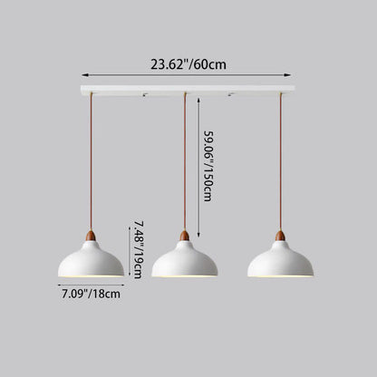 Contemporary Scandinavian Iron Wood Bowl 1/2/3 Light Pendant Light For Dining Room