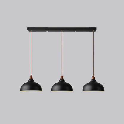 Contemporary Scandinavian Iron Wood Bowl 1/2/3 Light Pendant Light For Dining Room