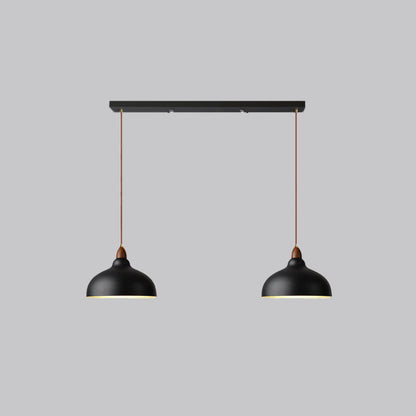 Contemporary Scandinavian Iron Wood Bowl 1/2/3 Light Pendant Light For Dining Room