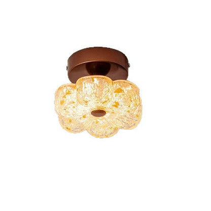 伝統的なフランス製カーボンスチール樹脂製花びら型金箔LEDセミフラッシュマウント天井照明（玄関用） 
