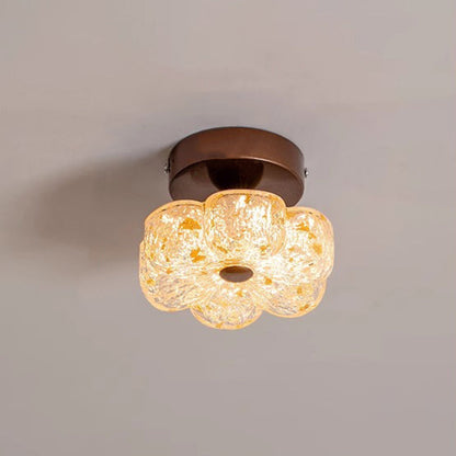 伝統的なフランス製カーボンスチール樹脂製花びら型金箔LEDセミフラッシュマウント天井照明（玄関用） 