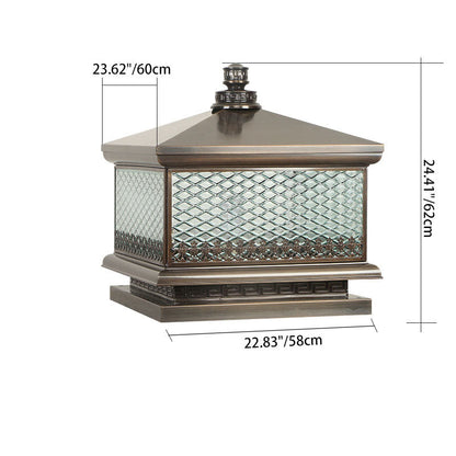 Traditional Chinese Waterproof Copper Glass Square LED 1-Light Landscape Lighting Outdoor Light For Garden