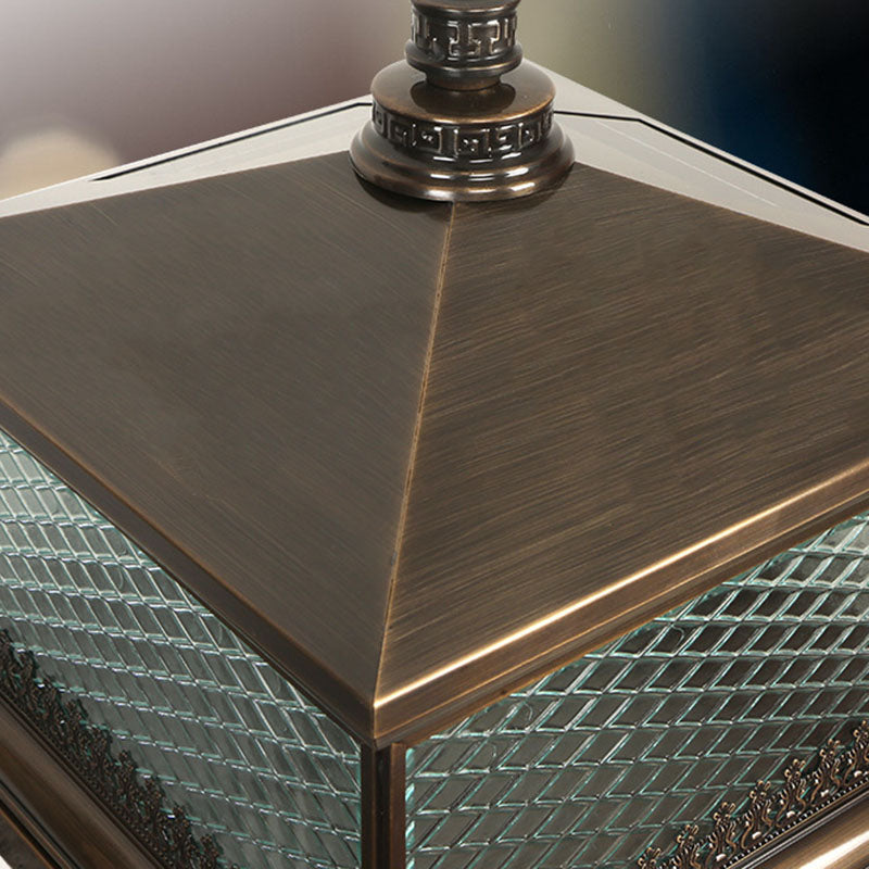 Traditional Chinese Waterproof Copper Glass Square LED 1-Light Landscape Lighting Outdoor Light For Garden