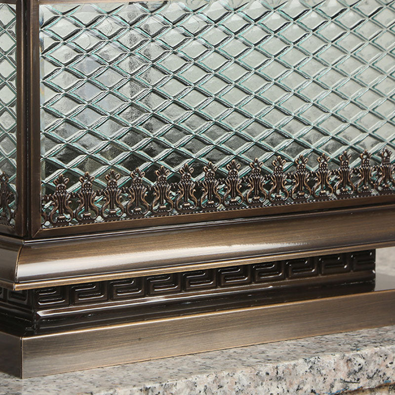 Traditional Chinese Waterproof Copper Glass Square LED 1-Light Landscape Lighting Outdoor Light For Garden