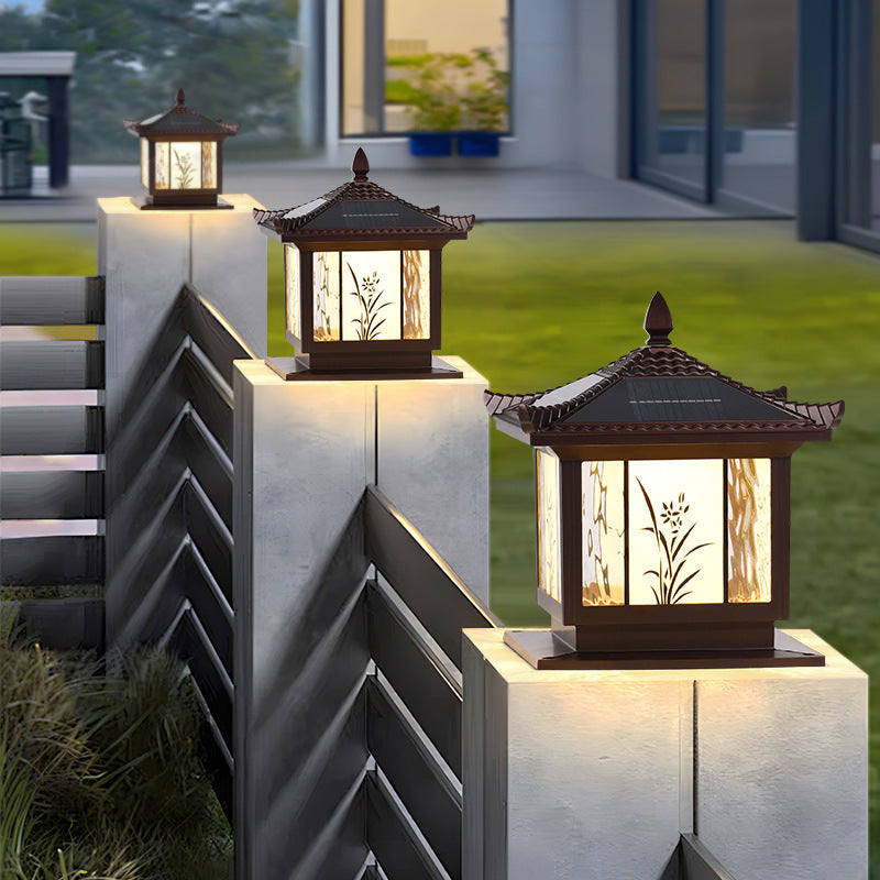 Traditional Chinese Waterproof Solar Aluminum Glass Square LED Landscape Lighting Outdoor Light For Outdoor Patio